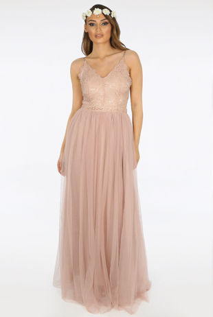 Taupe Cami Lace Bodice Maxi Dress