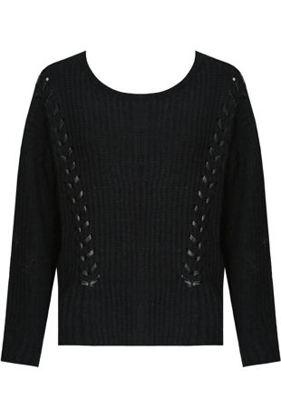 Black PU Lace Chunky Knit Jumper