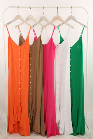 Blue Belted Button Front Maxi Dress