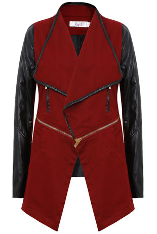 Round Zip Detail Contrast PVC Sleeve Jacket