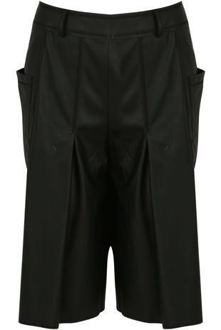 PVC Pleated Long Shorts in Black
