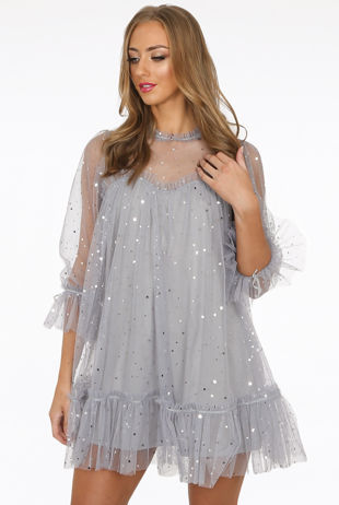 Stars Trim Tulle Shift Dress