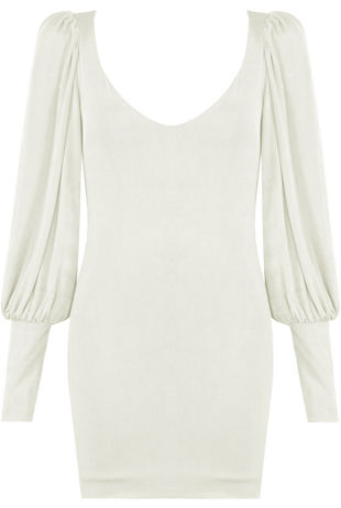 White Suede Pleated Low Neck Shift Dress