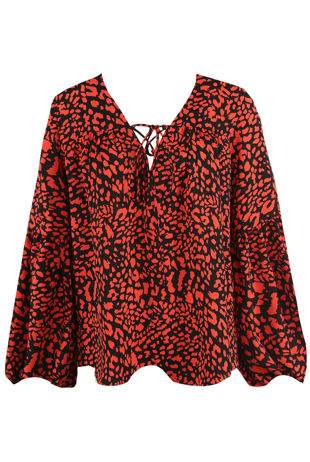 Camel Ethnic Print Puff Sleeve Peplum Blouse -Copy