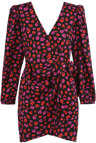 Floral Print Buckle Up Wrap Dress