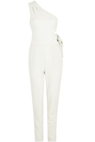 White Side Tie Up One Shoulder Jumpsuit
