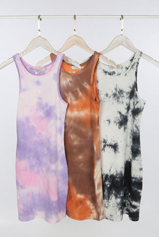 Black Tie Dye Print Muscle Back Mini Dress