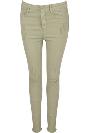 Light Khaki Knee Ripped High Waisted Skinny Jeans