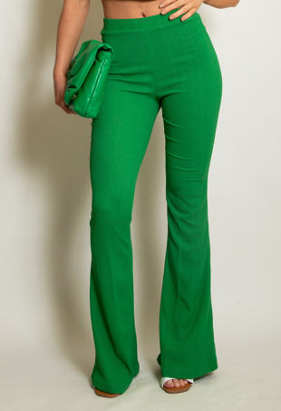 Green Cheesecloth Flare Trouser