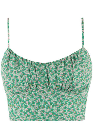 Green Floral Elasticated Back Crop Tops