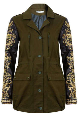 Khaki Jacket With Golden Embroidered PVC Arms