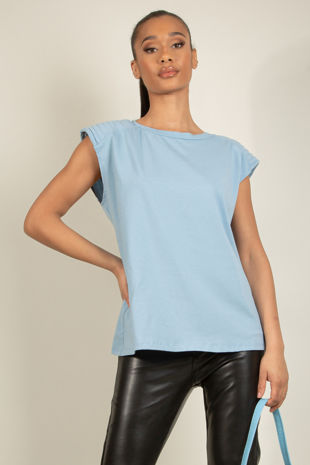 Sky Blue Padded Shoulder Jersey Top