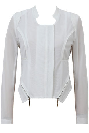  White PVC Trim Light Showerproof Long Sleeved Jacket