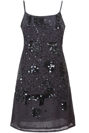Graphite Sequin Pattern Sleeveless Shift Cocktail Dress