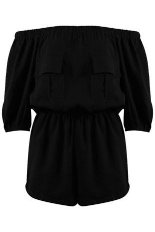 Black Bardot Pockets Detail Playsuit