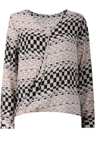 Black Contrast Block Print Cross Over Tops