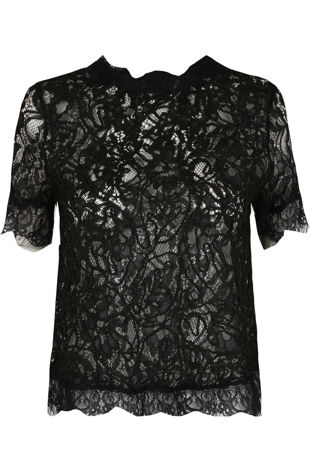 Black lace Embroidered Back Zip Up Top
