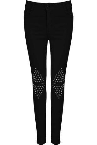 Black Studded Knees Ripped Jeans