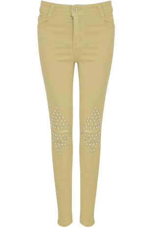 Yellow Studded Knees Ripped Jeans