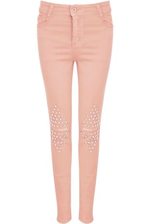 Pink Studded Knees Ripped Jeans
