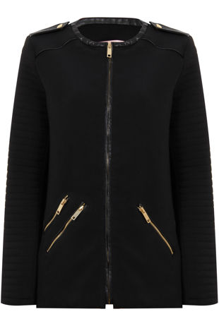 Black Contrast Detail Round Neck Jacket 