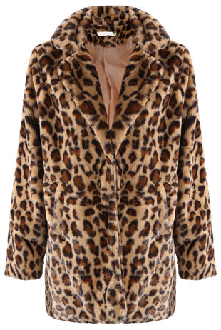 Brown Leopard Print Faux Fur Coat