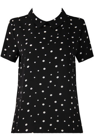 Black Polka Dot Peter Pan Collared Tops 