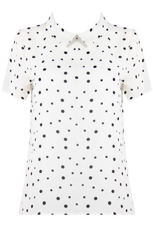 White Polka Dot Peter Pan Collared Tops 