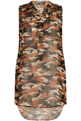 Camouflage High Low Lightweight Top