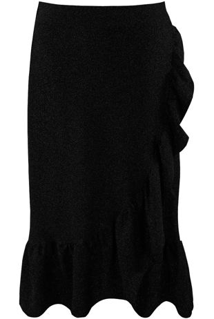Black Lurex Frill Trim Midi Skirt