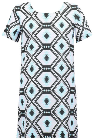 Cyan Symmetrical Diamond Print Shift Dress