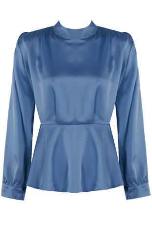 Blue Satin High Neck Peplum Top