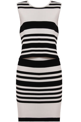 Monochrome Nautical Stripe Print Fine Knit Tops & Skirt Set