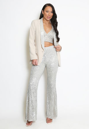 Beige Sequin Lapels Blazer 