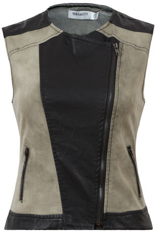 Khaki & Black PVC Contrast Side Pocket Waist Coat