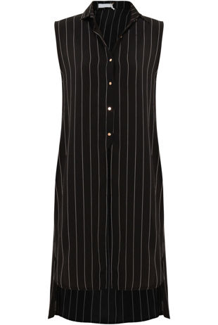 Black Striped Side Slit Shirt Dress