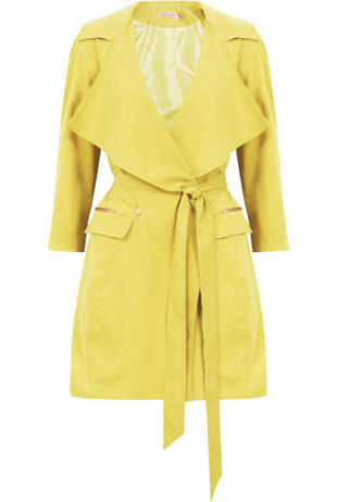 Yellow Suede Effect Belted Coat