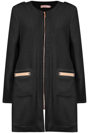 Black Long Zipped Up Long Coat