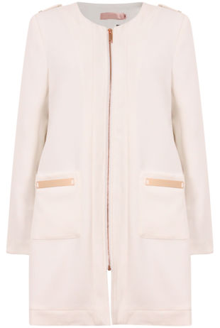 Cream Long Zipped Up Long Coat