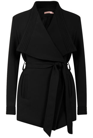 Black Coat With Wrap Front & Funnel Neck