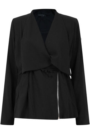Black Cross Over Jacket with a Tie Belt