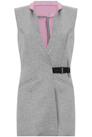 Grey and Pink Contrast Lining Collar Gilet