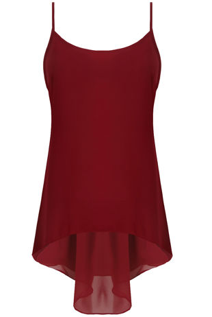 Wine Ruched Back Sleeveless High/Low Top