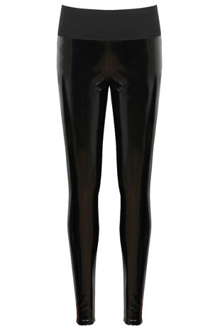 Black Vinyl Panel Elasticated Waist Leggings