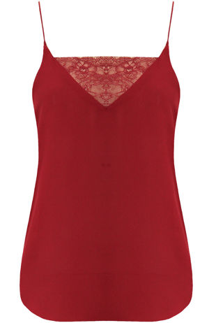 Wine Front & Back Lace Insert Chiffon Vest