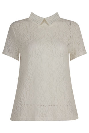 Cream crochet Gem Neck Tops