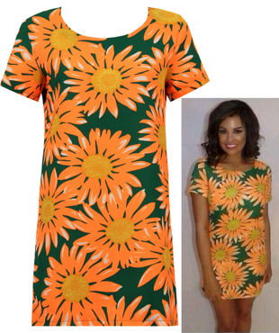 Bright Orange Flower Detail Back Zip Up Shift Dress 