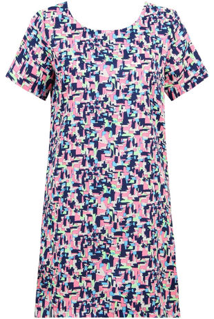 Pink & Blue Mix Print Back Zip Up Shift Dress