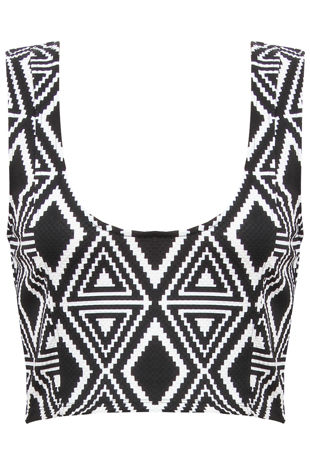 Monochrome Aztec Plaid Print Cropped Bralet Top