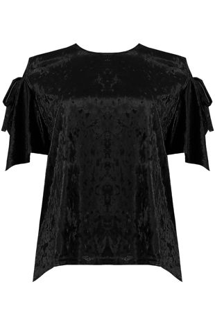  Black Velvet Cut Out Sleeve Crop Tops 